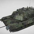 Green Camouflage Military Tank With Main Cannon Tracks And Top Mounted Machine Gun
