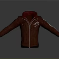 Red Leather Hooded Jacket With Zipper Front And White Sleeve Designs