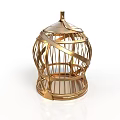 Golden Metal Birdcage with Intricate Geometric Pattern and Top Handle for Home Decor