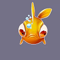 Adorable Orange Goldfish with Big Round Eyes and Floating Bubbles Swimming in Water
