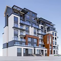 Modern Multi Storey Apartment Building with Glass Brown White Walls Multiple Balconies and Layered Design