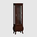 Tall Wooden Storage Cabinet With Glass Door And Ornate Carved Legs