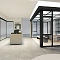 Modern Furniture Showroom Interior With Beige Sofa Black Chair Digital Screen And Glass Doors