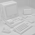 Vintage Retro Computer With Gaming Screen Keyboard Mouse Joystick And Cartridges