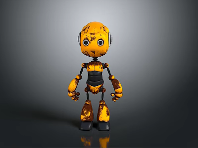 Worn Yellow And Black Robot Figure With Rusty Details And 3D Rendered Design 3d model