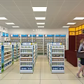 Well Organized Pharmacy Store With Shelves Of Medicines And Health Products