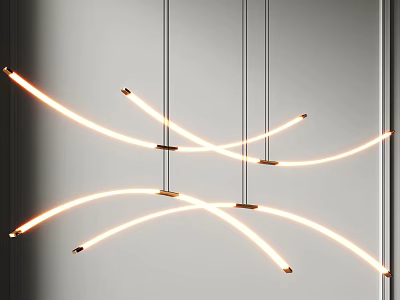Modern Stylish Curved LED Chandelier With Metal Frame For Living Room 3d model