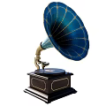 Elegant Vintage Gramophone Speaker with Blue Horn Black Base and Golden Decoration Retro Style
