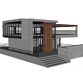 Modern Detached Villa Exterior With Large Glass Windows Wooden Accents And Concrete Structure