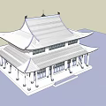 Ancient Chinese Architecture With Two Story Structure Tiled Roof And Overhanging Eaves