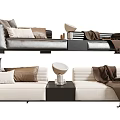 Modern Sectional Sofa With Beige Brown Pillows Throw Blanket Side Table And Lamp 3d model
