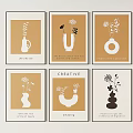 Brown And White Minimalist Decorative Posters With Floral Vases And Artistic Designs