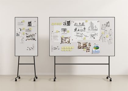 Modern Whiteboard Mobile Kanban Office Whiteboard 3d model