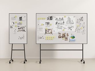 Modern Whiteboard Mobile Kanban Office Whiteboard 3d model