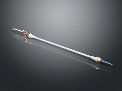 Fantasy Polearm Weapon With White Shaft Golden Accents And Red Gemstone Tip 3d model