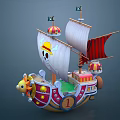 Cartoon Pirate Ship Scene With Skull Logo Colorful Sails And Green Deck