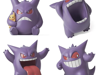 Purple Character Dolls With Diverse Expressions And Small Yellow Companion 3d model