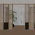 Natural Wooden Screen Divided Interior Space With Potted Plant And Windows