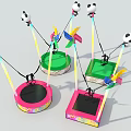 Colorful Kids Trampoline Play Equipment With Panda Head Decorations And Pinwheels