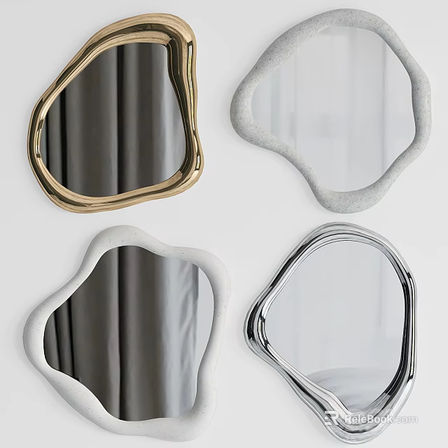 Modern Decorative Mirrors With Irregular Shapes And Gold Silver White Gray Frames 3d model