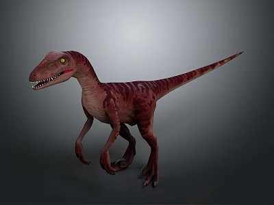 Red Brown Striped Dinosaur Standing With Yellow Eyes And Open Mouth 3d model