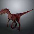 Red Brown Striped Dinosaur Standing With Yellow Eyes And Open Mouth