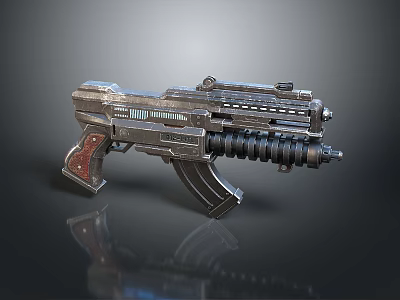 Futuristic Sci-Fi Weapon With Metallic Tactical Design Red Grip And Barrel Details 3d model