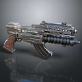 Futuristic Sci-Fi Weapon With Metallic Tactical Design Red Grip And Barrel Details