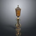 Classical Decorative Lamp Post Featuring Golden Accents Carved Base And Lantern Top