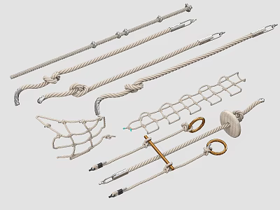 High Quality Outdoor Ropes And Nylon Nets With Metal Poles Hooks And Rings 3d model