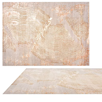 Square Rug With Artistic Patterns In Light Gray And Gold Brown 3d model