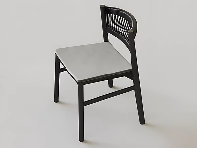 Modern Leisure Chair With Black Frame Woven Backrest And Light Gray Seat 3d model