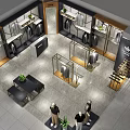 Modern Clothing Store Interior Design With Display Racks Mannequins Plants And Bench