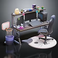 Practical Office Desk Setup With Dual Monitors Ergonomic Chair And Stationery Supplies