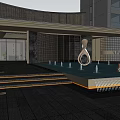 Modern Architectural Facade Featuring Glass Curtain Walls Symmetrical Design Illuminated Entrance And Landscaped Greenery