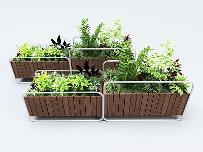 Plant Combinations With Wooden Planters Metal Frames And Various Green Plants 3d model