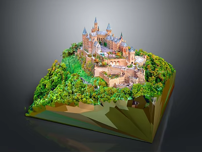 Ancient Castle 3D Model Display With Lush Greenery And Hillside Terrain 3d model