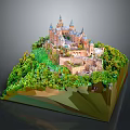 Ancient Castle 3D Model Display With Lush Greenery And Hillside Terrain 3d model