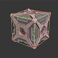 Metallic Mechanical Cube Structure With Intricate Geometric Panels And Reflective Surface 3d model
