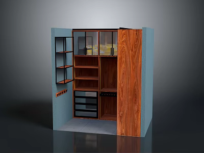 Modern Wooden Storage Cabinet With Glass Doors Multiple Shelves And Drawers 3d model