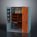 Modern Wooden Storage Cabinet With Glass Doors Multiple Shelves And Drawers