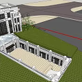 Classical Building Exterior With Stone Facade Large Windows And Green Roof Design