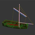Traditional Wooden Boat With Mast Hanging Lanterns Seats And Wooden Structure