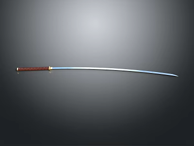 Traditional Japanese Katana Weapon With Red Wrapped Handle And Silver Sharp Blade 3d model