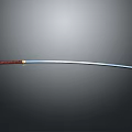 Traditional Japanese Katana Weapon With Red Wrapped Handle And Silver Sharp Blade