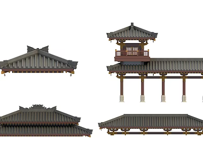 Traditional Chinese Architectural Components With Curved Eaves Wooden Brackets And Tile Roofs 3d model