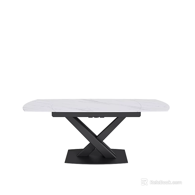 Modern Dining Table With White Marble Top And Black X Shaped Base Design 3d model 