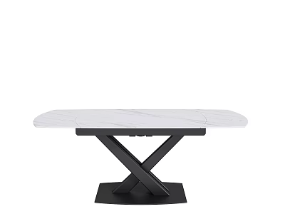 Modern Dining Table With White Marble Top And Black X Shaped Base Design 3d model