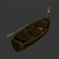 Traditional Wooden Boat With Oar Interior Seats And Natural Wood Planks