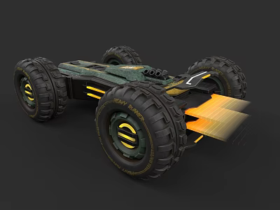 Futuristic Off Road Vehicle With Large Tires Green Black Body And Yellow Accents 3d model